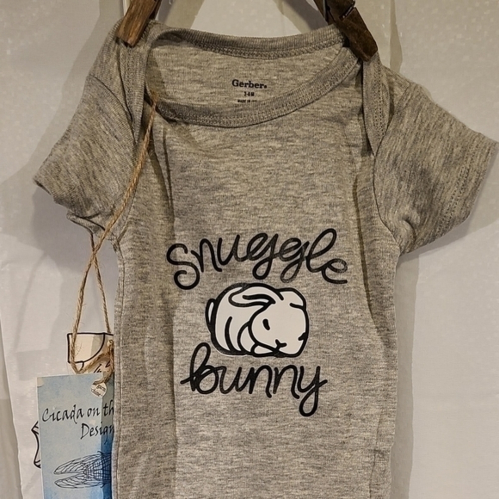 "Snuggle Bunny" Gerber Onesie, one of kind handmade, 3-6 months